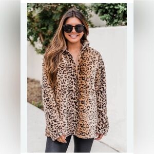 Pink Lily Leopard Quarter Zip Pullover Jacket S